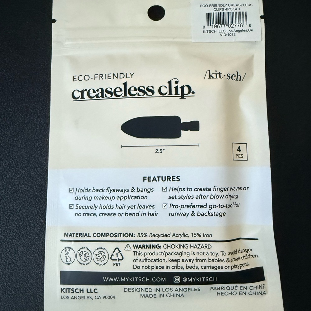 Kitsch Black Creaseless Hair Clips - Picture 2 of 6